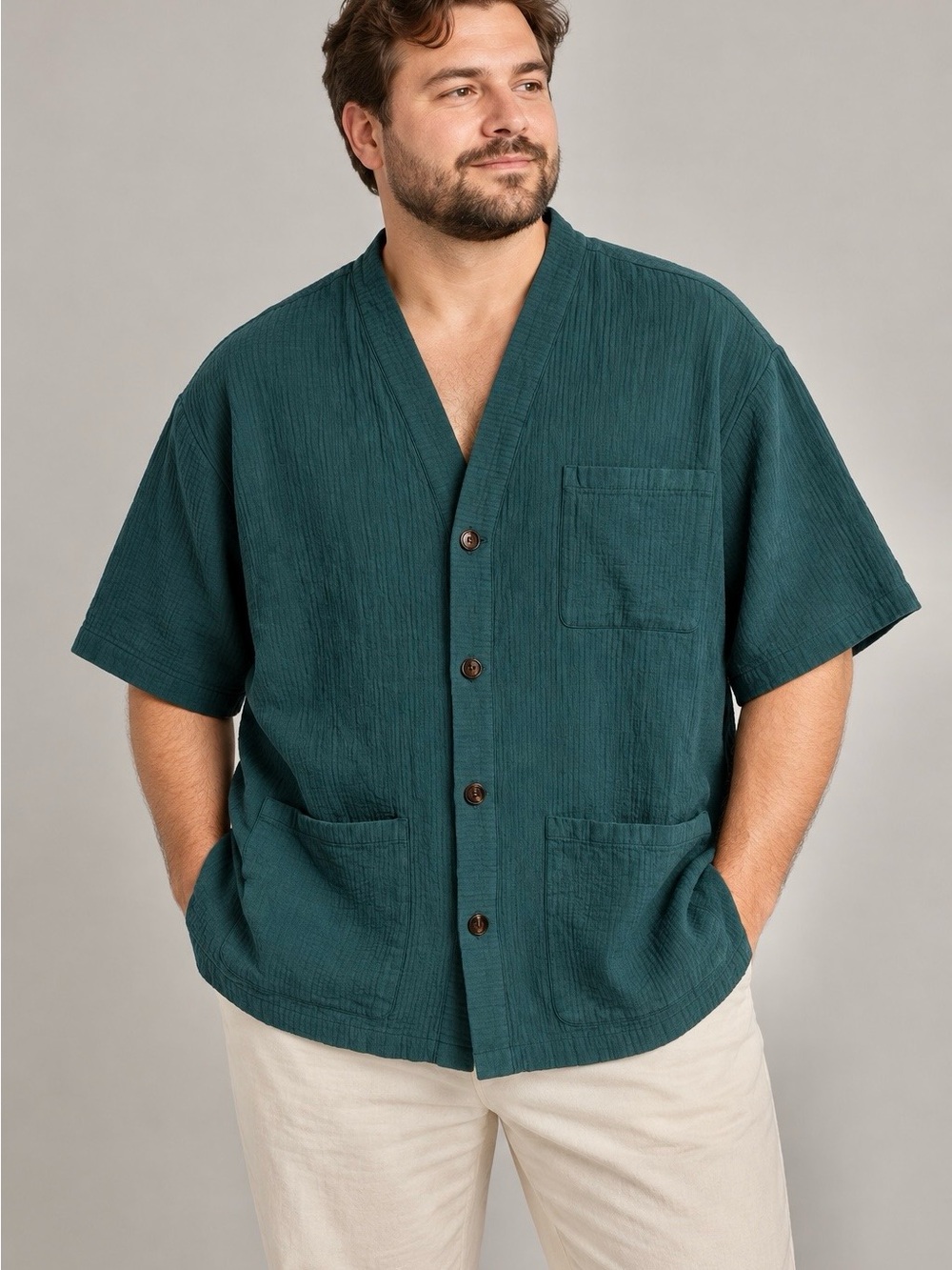 Houston White Men’s Seersucker Shacket — Teal, XL